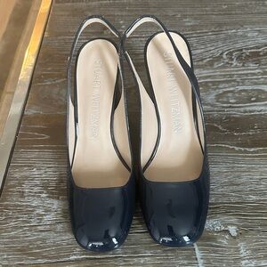 Stuart Weitzman Dark Blue Patent Slingback Heels